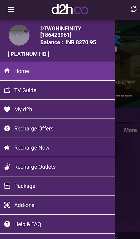 d2h infinity: Recharge & Packs screenshot 3